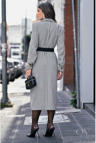 CASACO TRENCH COAT EM PIED POULE PRETO - LUZIA FAZZOLLI