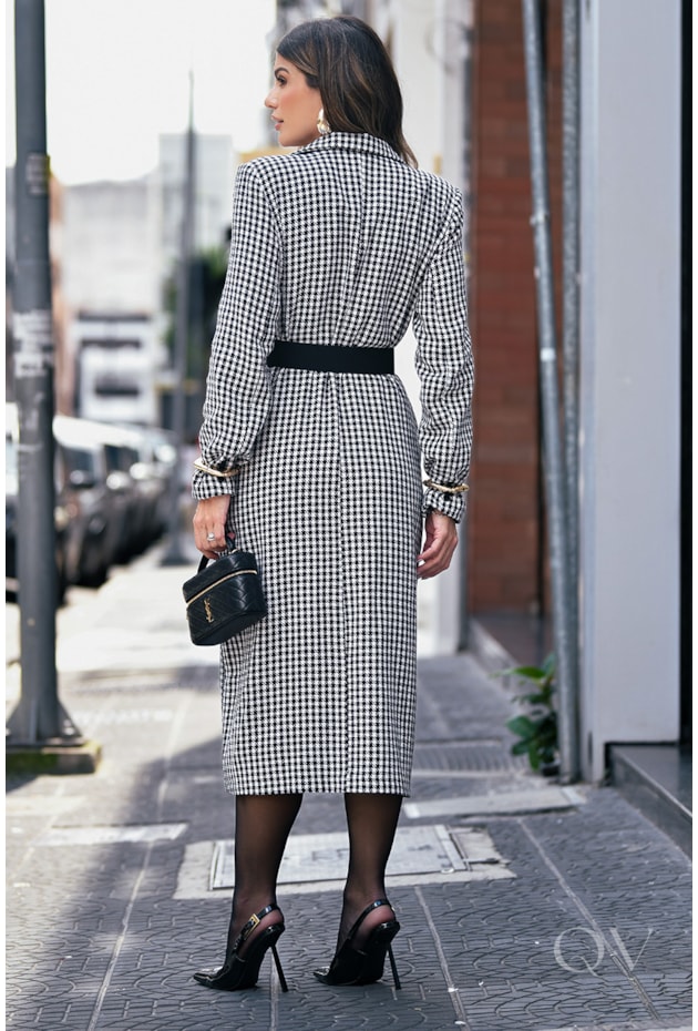 CASACO TRENCH COAT EM PIED POULE PRETO - LUZIA FAZZOLLI