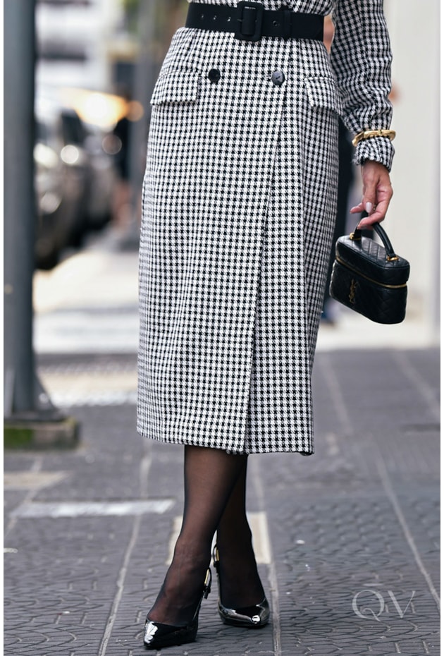 CASACO TRENCH COAT EM PIED POULE PRETO - LUZIA FAZZOLLI