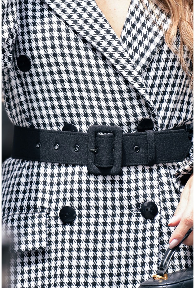 CASACO TRENCH COAT EM PIED POULE PRETO - LUZIA FAZZOLLI