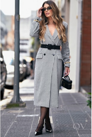 CASACO TRENCH COAT EM PIED POULE PRETO - LUZIA FAZZOLLI