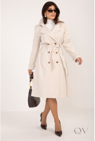 CASACO TRENCH COAT LONGO EM ALFAIATARIA BEGE - LEKAZIS