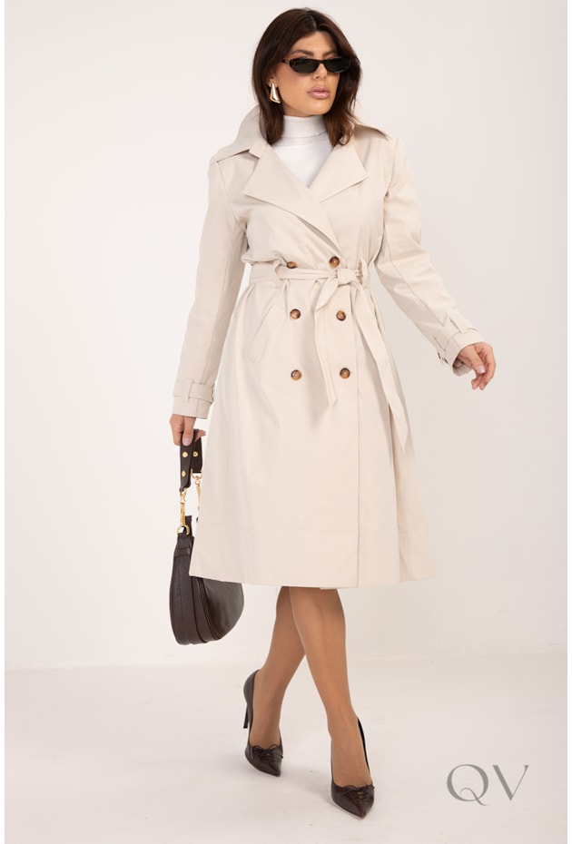 CASACO TRENCH COAT LONGO EM ALFAIATARIA BEGE - LEKAZIS