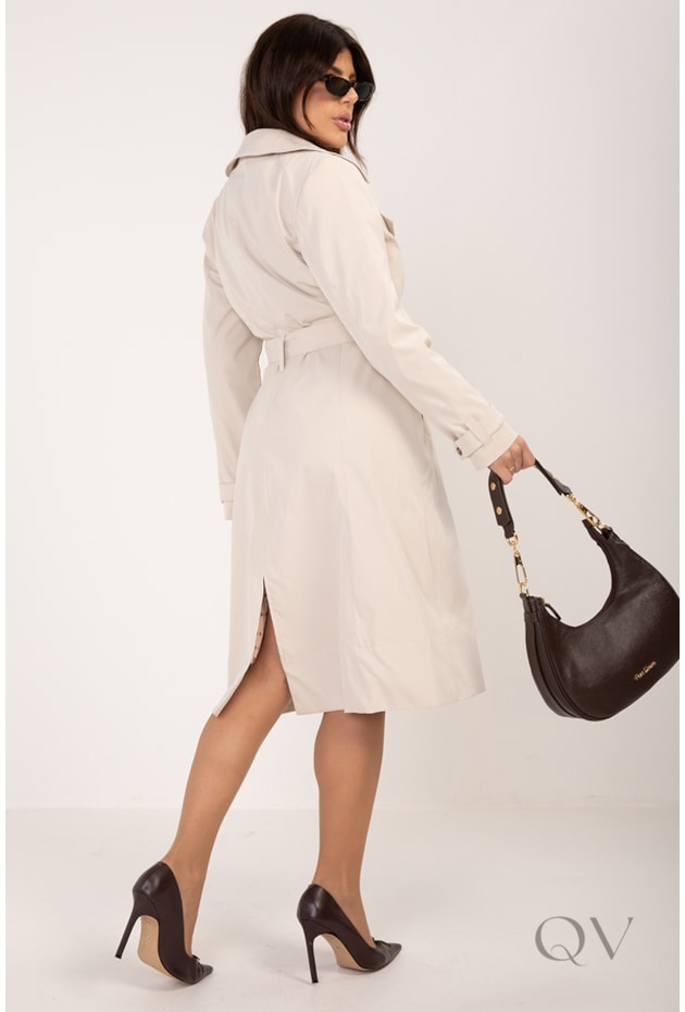 CASACO TRENCH COAT LONGO EM ALFAIATARIA BEGE - LEKAZIS
