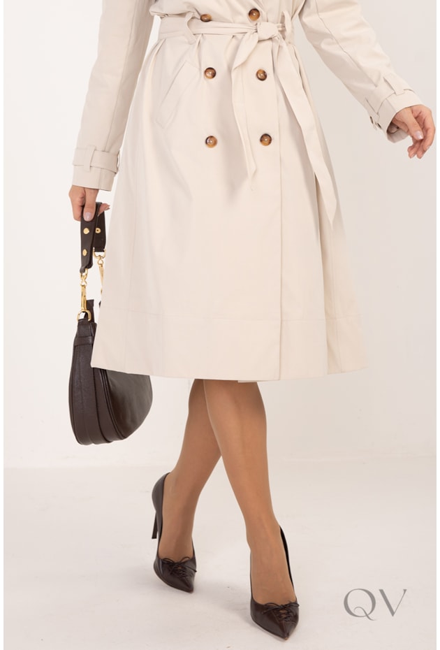 CASACO TRENCH COAT LONGO EM ALFAIATARIA BEGE - LEKAZIS
