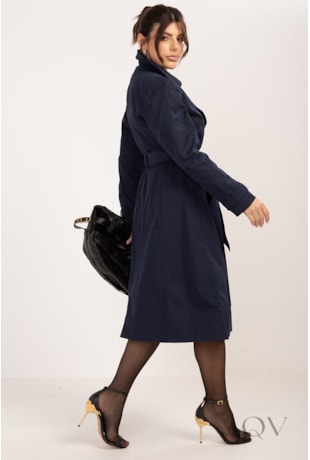 CASACO TRENCH COAT LONGO EM ALFAIATARIA MARINHO - LEKAZIS