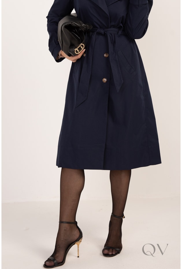 CASACO TRENCH COAT LONGO EM ALFAIATARIA MARINHO - LEKAZIS