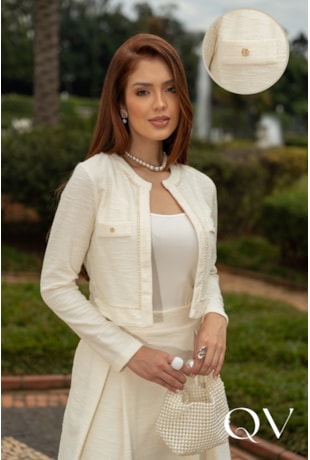 CASAQUETO EM MALHA DE TWEED CREME - JANY PIM