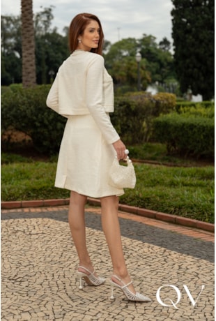 CASAQUETO EM MALHA DE TWEED CREME - JANY PIM