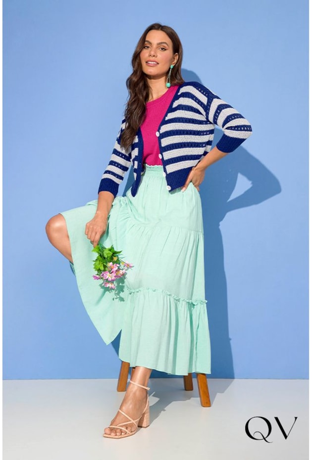 CASAQUETO LISTRADO EM TRICOT MARINHO - LEKAZIS CASAQUETO LISTRADO EM TRICOT MARINHO - LEKAZIS