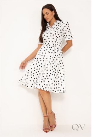 CHEMISE EM PLANO COM TOQUE DE SEDA POÁS PRETO E BRANCO - LEKAZIS