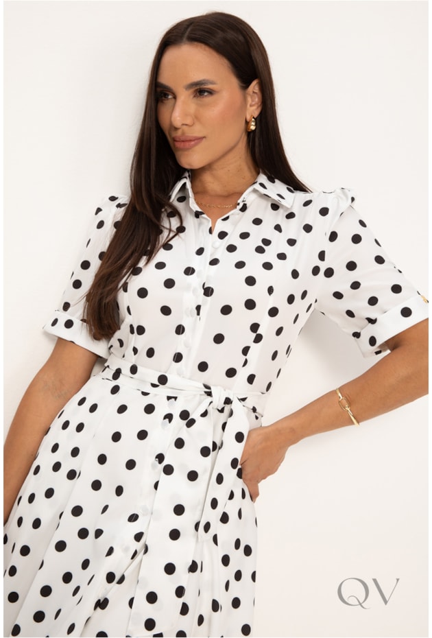 CHEMISE EM PLANO COM TOQUE DE SEDA POÁS PRETO E BRANCO - LEKAZIS