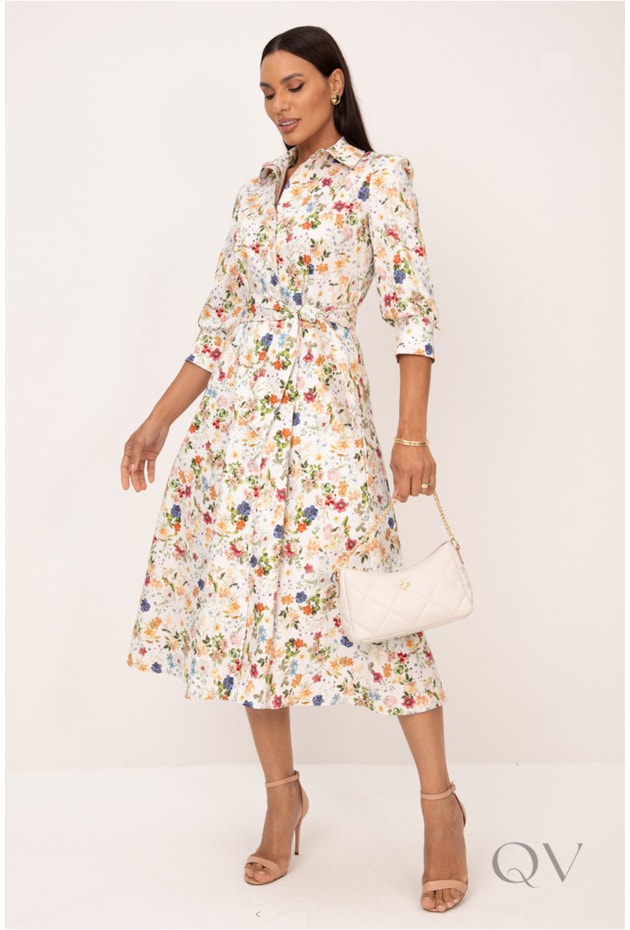 CHEMISE EM SARJA LEVE ACETINADA ESTAMPA FLORAL LIBERTY - LEKAZIS