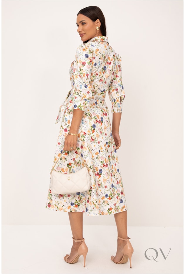 CHEMISE EM SARJA LEVE ACETINADA ESTAMPA FLORAL LIBERTY - LEKAZIS