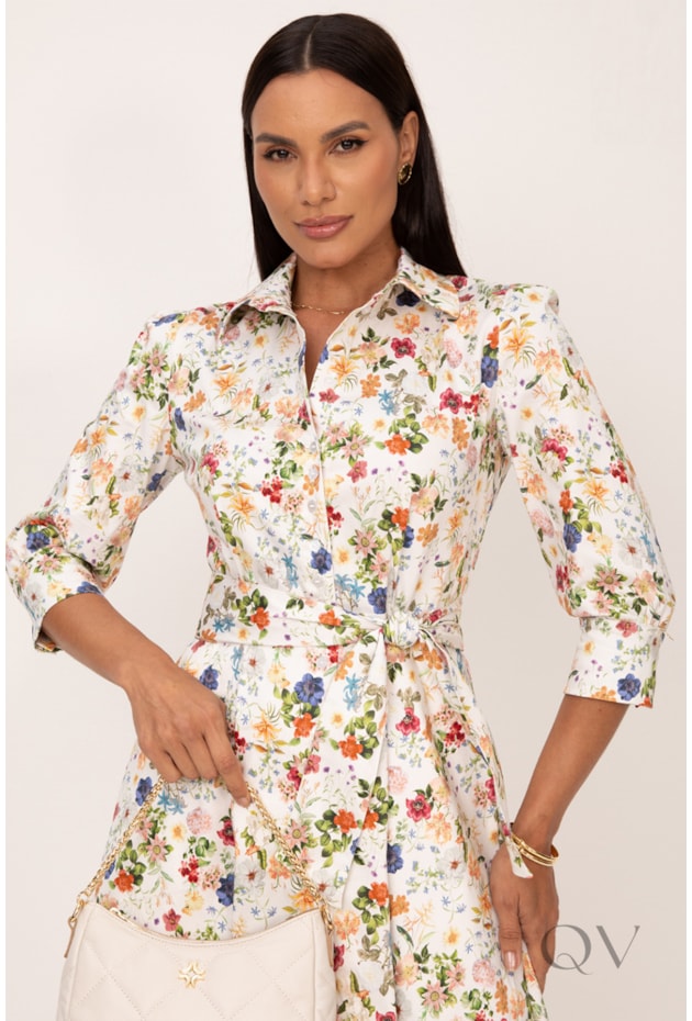 CHEMISE EM SARJA LEVE ACETINADA ESTAMPA FLORAL LIBERTY - LEKAZIS