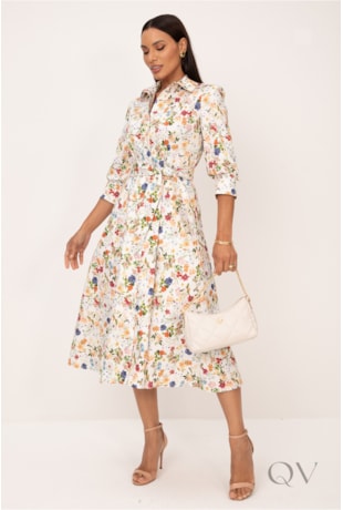 CHEMISE EM SARJA LEVE ACETINADA ESTAMPA FLORAL LIBERTY - LEKAZIS