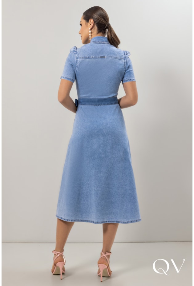 CHEMISE EVASÊ EM JEANS AZUL - LAURA ROSA