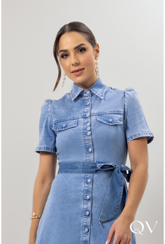 CHEMISE EVASÊ EM JEANS AZUL - LAURA ROSA