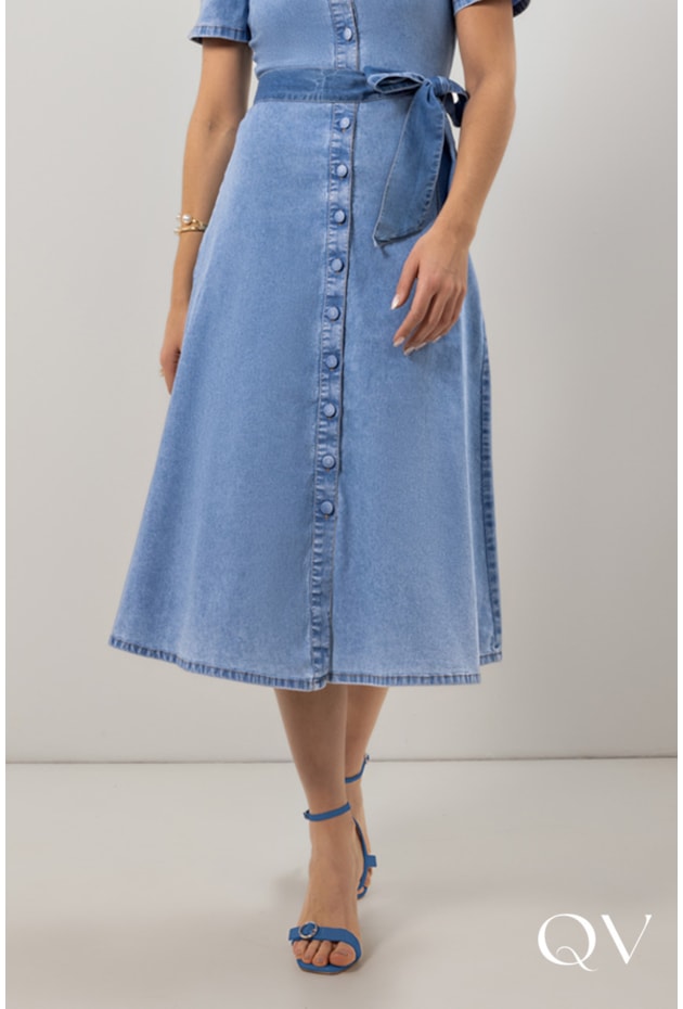 CHEMISE EVASÊ EM JEANS AZUL - LAURA ROSA