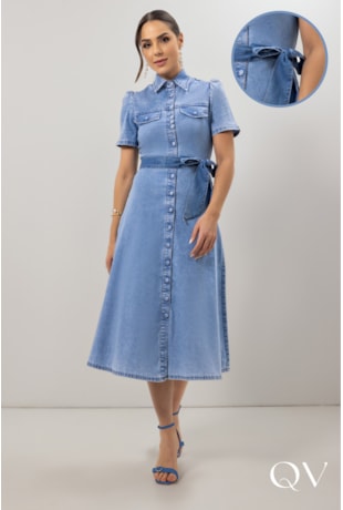 CHEMISE EVASÊ EM JEANS AZUL - LAURA ROSA