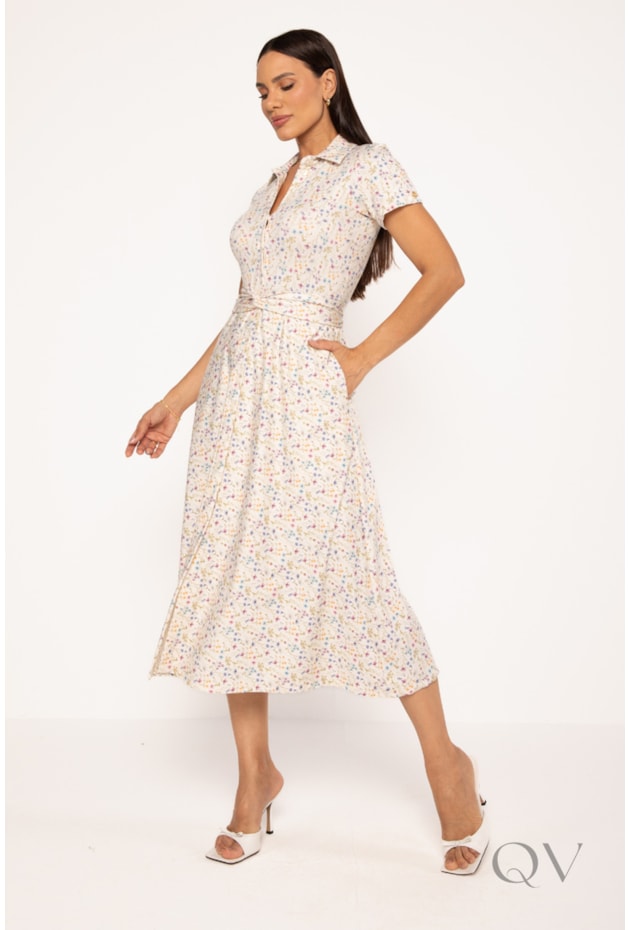 CHEMISE FLORAL LIBERTY MIDI EM MALHA TWILL CRU - LEKAZIS