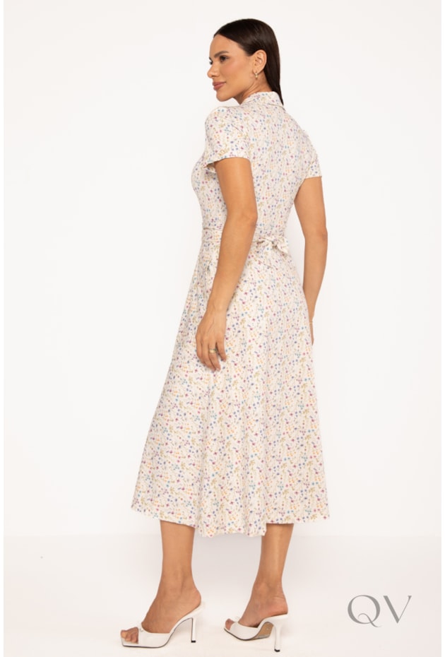 CHEMISE FLORAL LIBERTY MIDI EM MALHA TWILL CRU - LEKAZIS