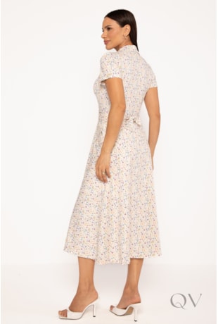 CHEMISE FLORAL LIBERTY MIDI EM MALHA TWILL CRU - LEKAZIS