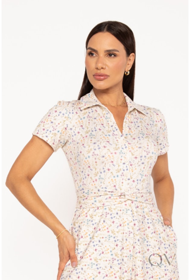 CHEMISE FLORAL LIBERTY MIDI EM MALHA TWILL CRU - LEKAZIS