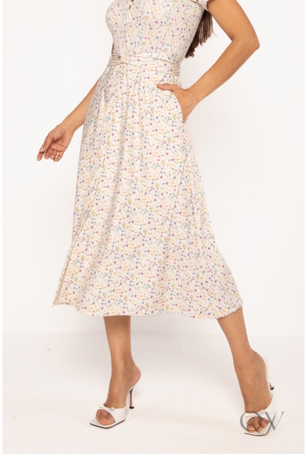 CHEMISE FLORAL LIBERTY MIDI EM MALHA TWILL CRU - LEKAZIS