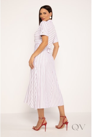 CHEMISE LISTRADO MIDI EM VISCOLYCRA BRANCO E VERMELHO - LEKAZIS