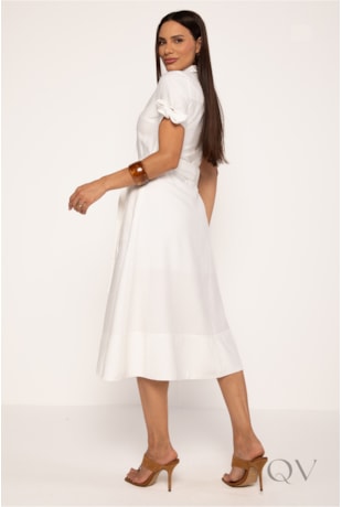 CHEMISE MAXI MIDI EM ALFAIATARIA EM VISCOSE OFF WHITE - LEKAZIS