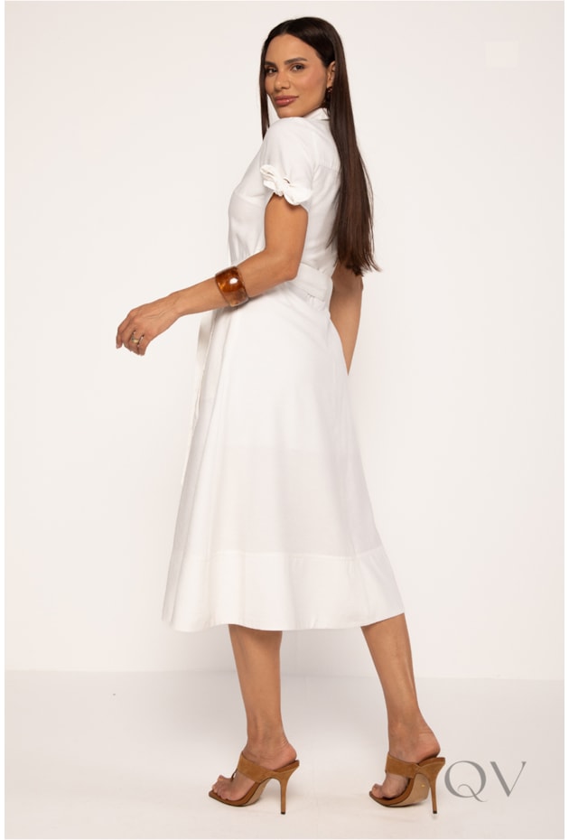 CHEMISE MAXI MIDI EM ALFAIATARIA EM VISCOSE OFF WHITE - LEKAZIS