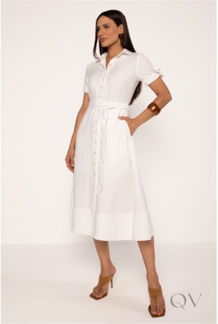 CHEMISE MAXI MIDI EM ALFAIATARIA EM VISCOSE OFF WHITE - LEKAZIS