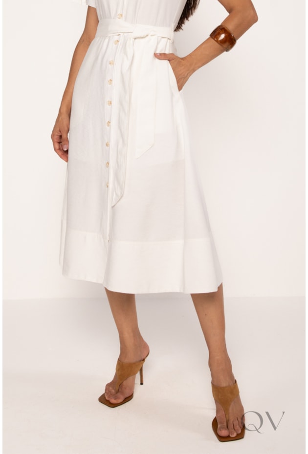 CHEMISE MAXI MIDI EM ALFAIATARIA EM VISCOSE OFF WHITE - LEKAZIS