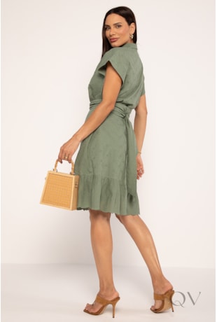 CHEMISE MIDI COM MANGA JAPONESA EM LAISE DE ALGODÃO VERDE MUSGO - LEKAZIS