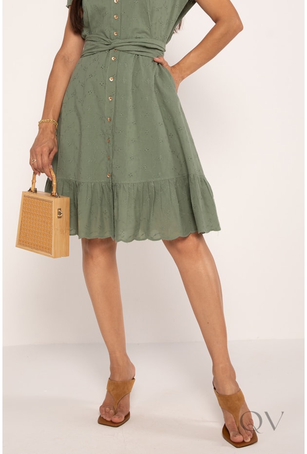 CHEMISE MIDI COM MANGA JAPONESA EM LAISE DE ALGODÃO VERDE MUSGO - LEKAZIS