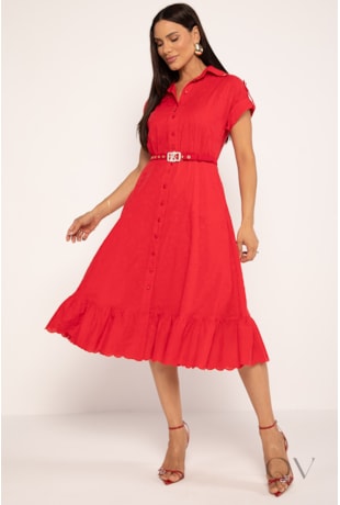 CHEMISE MIDI EM LAISE DE ALGODÃO VERMELHO - LEKAZIS