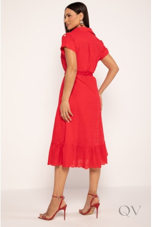CHEMISE MIDI EM LAISE DE ALGODÃO VERMELHO - LEKAZIS