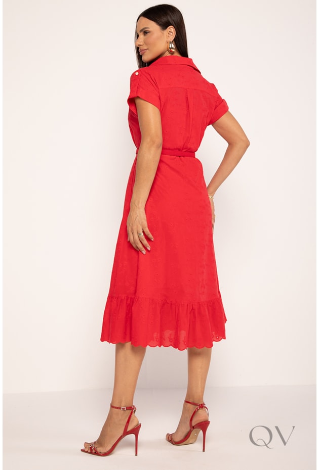CHEMISE MIDI EM LAISE DE ALGODÃO VERMELHO - LEKAZIS