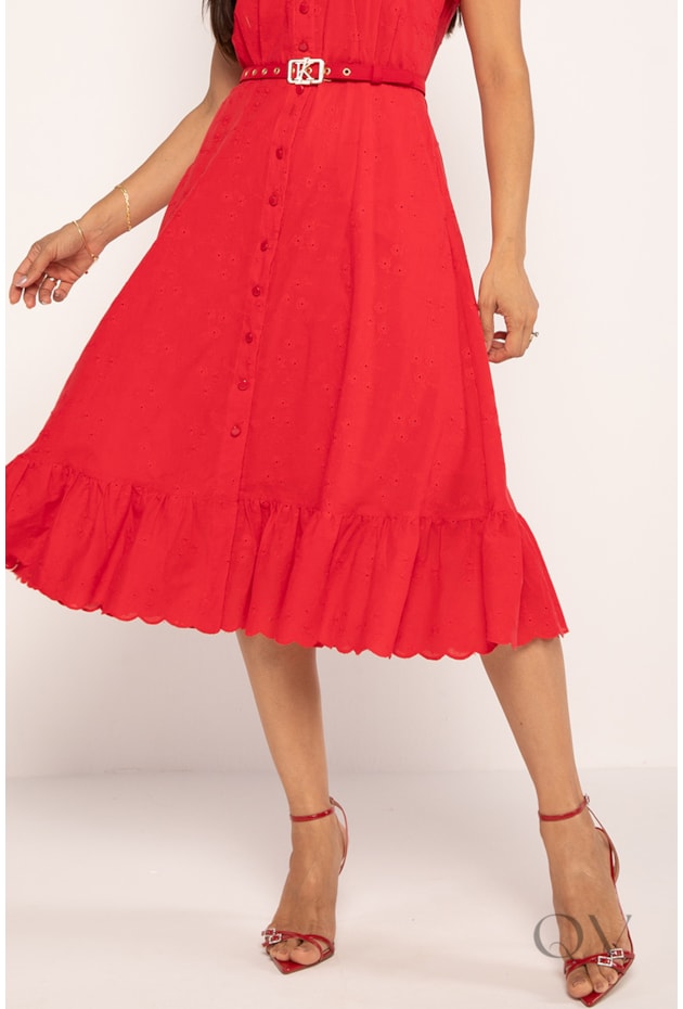 CHEMISE MIDI EM LAISE DE ALGODÃO VERMELHO - LEKAZIS