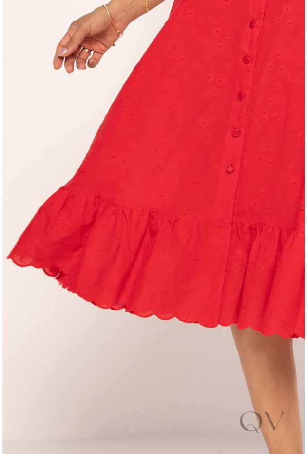 CHEMISE MIDI EM LAISE DE ALGODÃO VERMELHO - LEKAZIS