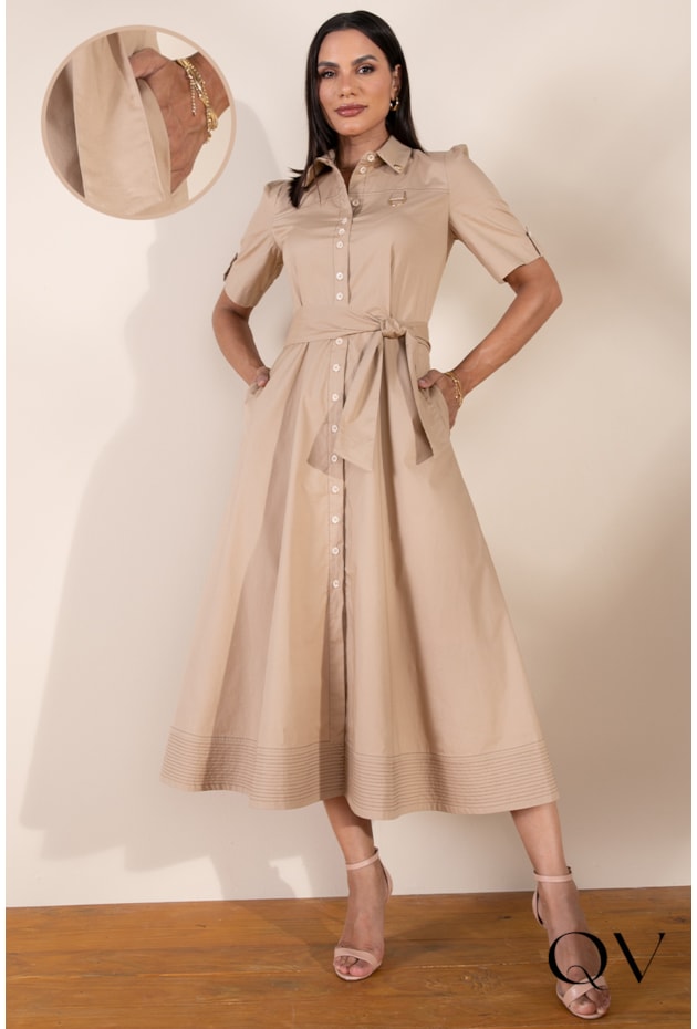 CHEMISIE EM TRICOLINE MAXI MIDI BEGE - LEKAZIS CHEMISIE EM TRICOLINE MAXI MIDI BEGE - LEKAZIS