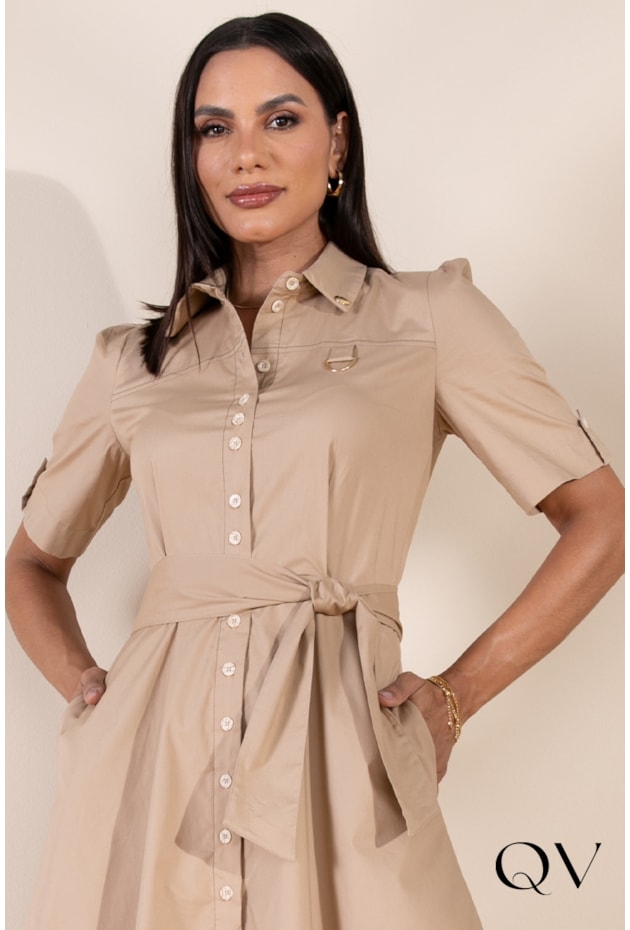 CHEMISIE EM TRICOLINE MAXI MIDI BEGE - LEKAZIS CHEMISIE EM TRICOLINE MAXI MIDI BEGE - LEKAZIS