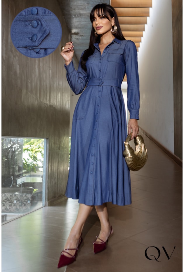 CHEMISIE GODÊ COM FAIXA JEANS - JANY PIM CHEMISIE GODÊ COM FAIXA JEANS - JANY PIM