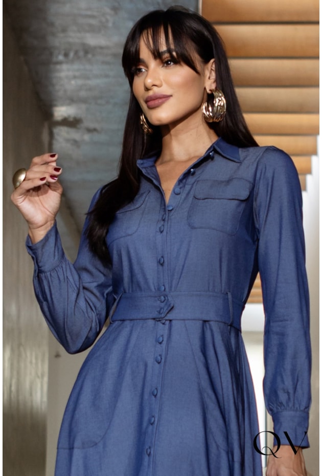 CHEMISIE GODÊ COM FAIXA JEANS - JANY PIM CHEMISIE GODÊ COM FAIXA JEANS - JANY PIM