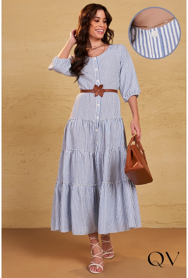 CHEMISIE LISTRADA COM CINTO AZUL - FASCÍNIUS CHEMISIE LISTRADA COM CINTO AZUL - FASCÍNIUS