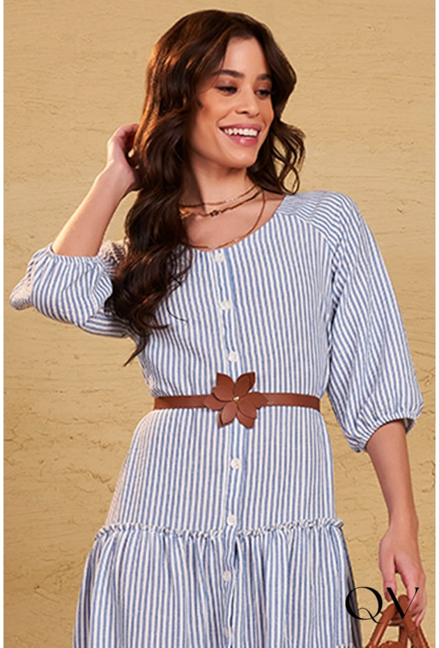 CHEMISIE LISTRADA COM CINTO AZUL - FASCÍNIUS CHEMISIE LISTRADA COM CINTO AZUL - FASCÍNIUS