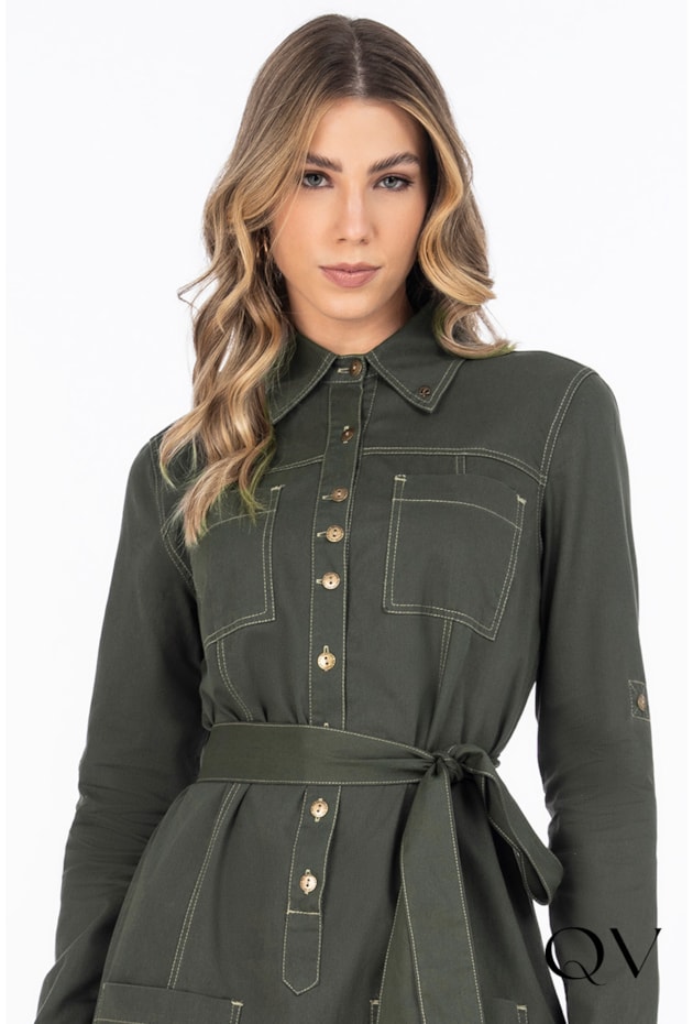 CHEMISIE SARJA COM BOLSOS VERDE - VIA TOLENTINO CHEMISIE SARJA COM BOLSOS VERDE - VIA TOLENTINO