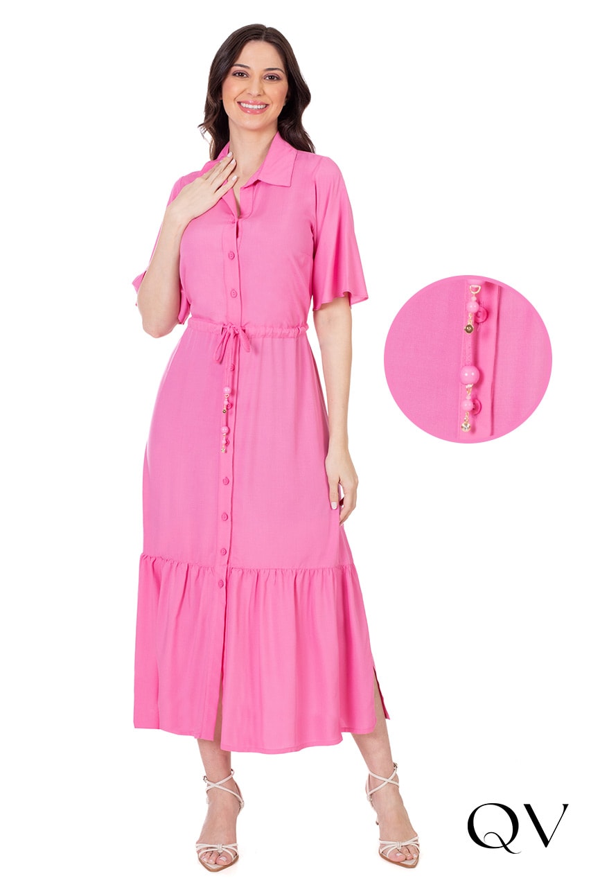 Chemisie Tecido Plano Rosa Hapuk Moda Evangélica Feminina - QVestido