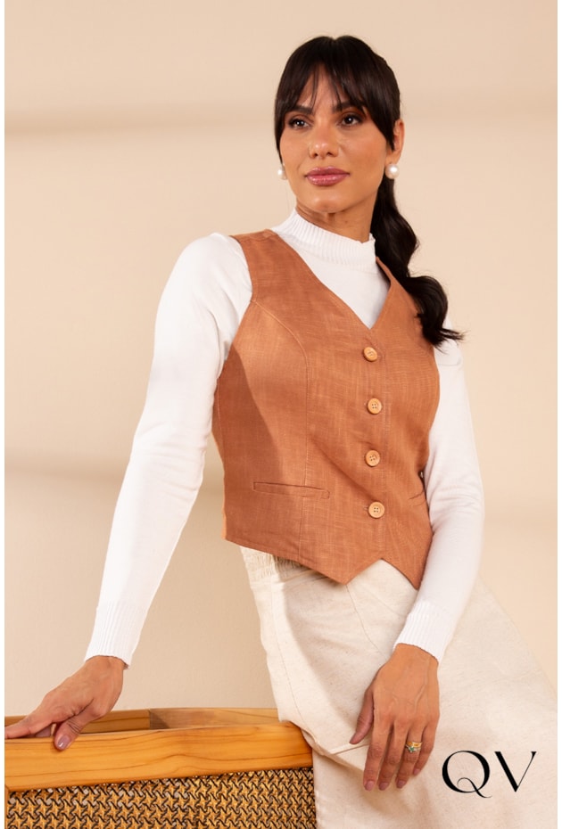 COLETE BOTÕES FRONTAIS NUDE - LEKAZIS COLETE BOTÕES FRONTAIS NUDE - LEKAZIS